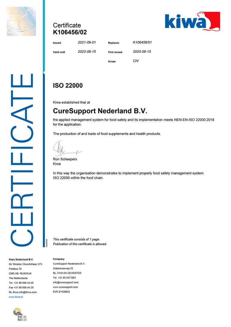 ISO22000 K106456-02 ce CureSupport Nederland (EN)